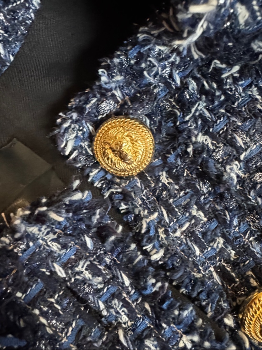 Balmain Dark Navy Bouclé Tweed Jacket with Gold Buttons - Picture 4 of 8